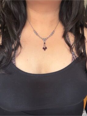 Red Garnet Drop Stone Chainmaille Necklace Gothic - Deep Red
